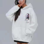 Λευκό muse mona art unisex oversized φούτερ μπροστινή όψη