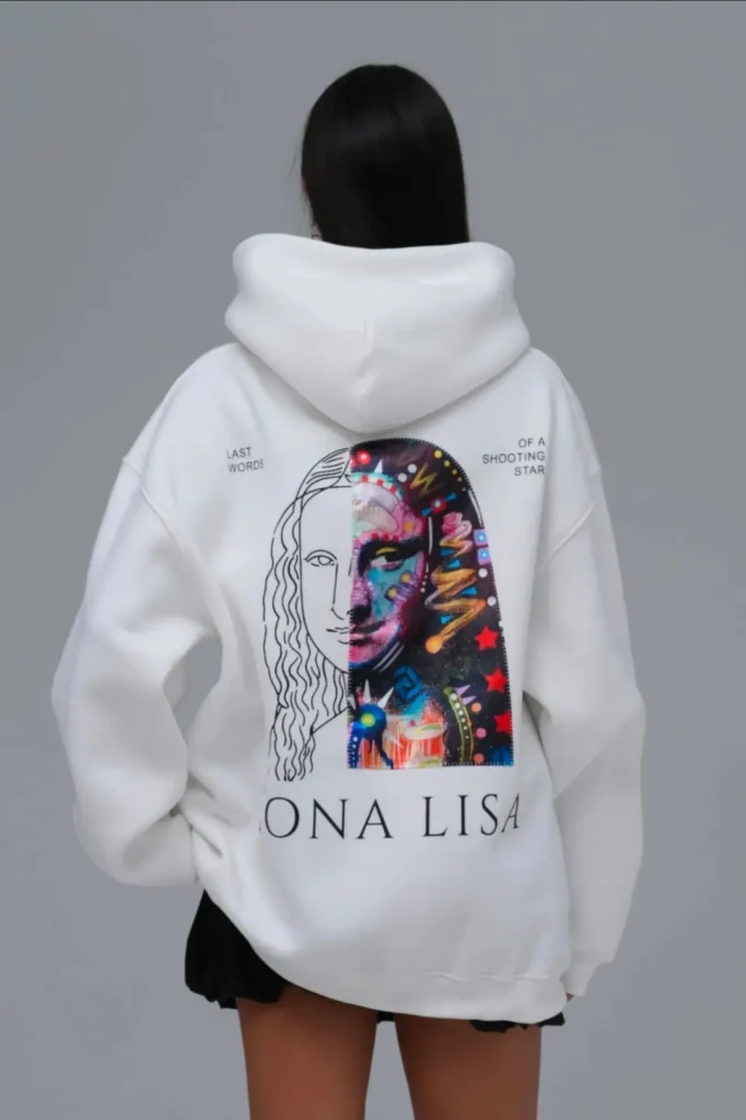 Λευκό muse mona art unisex oversized φούτερ πίσω όψη