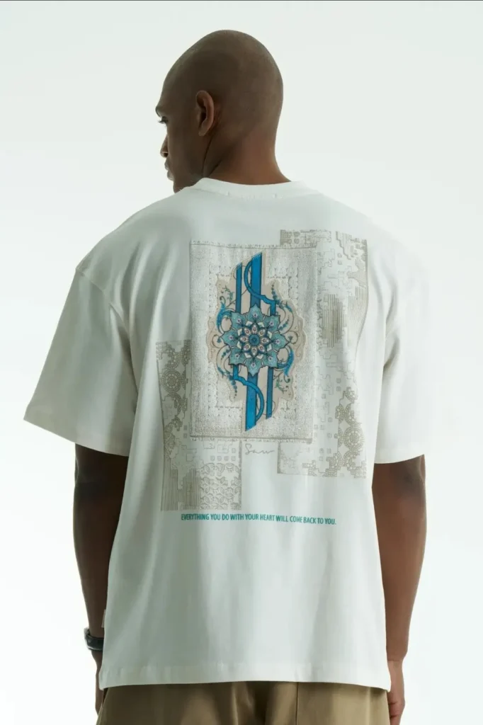 Λευκό muse ornamental unisex oversized μπλούζα πίσω όψη