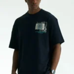 Navy blue muse ornamental unisex oversized μπλούζα μπροστινή όψη