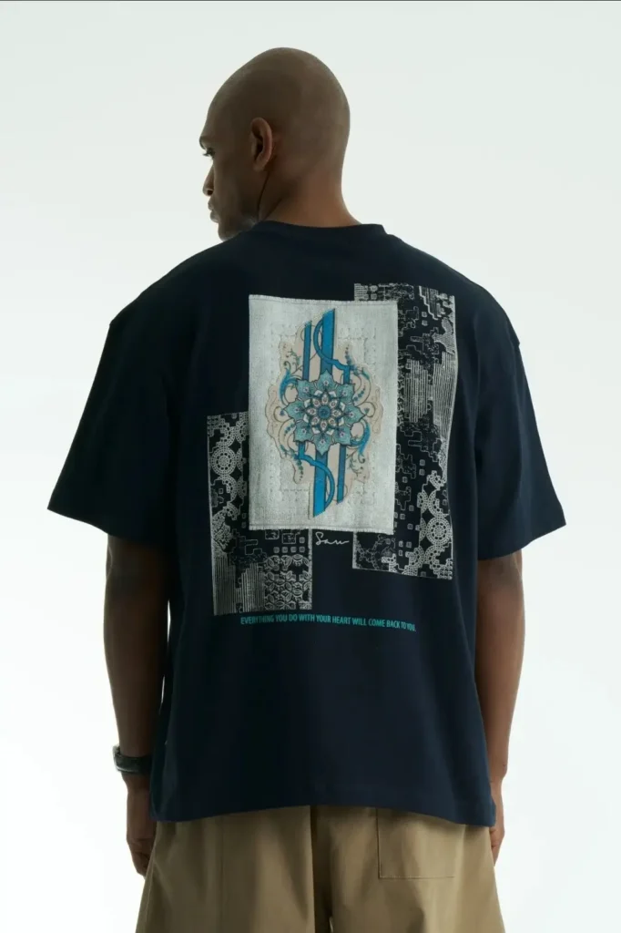 Navy blue muse ornamental unisex oversized μπλούζα πίσω όψη
