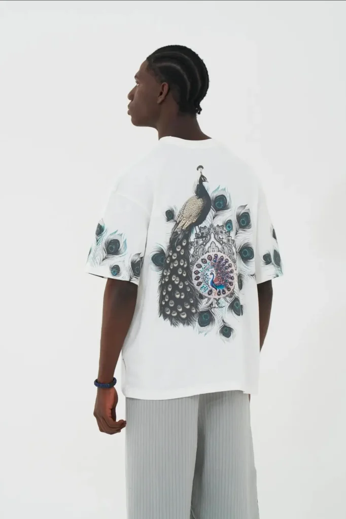Λευκό muse peacock unisex oversized μπλούζα πίσω όψη